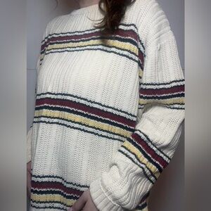 American Outpost Cream Striped Chunky Knit Sweater Vintage Preppy L